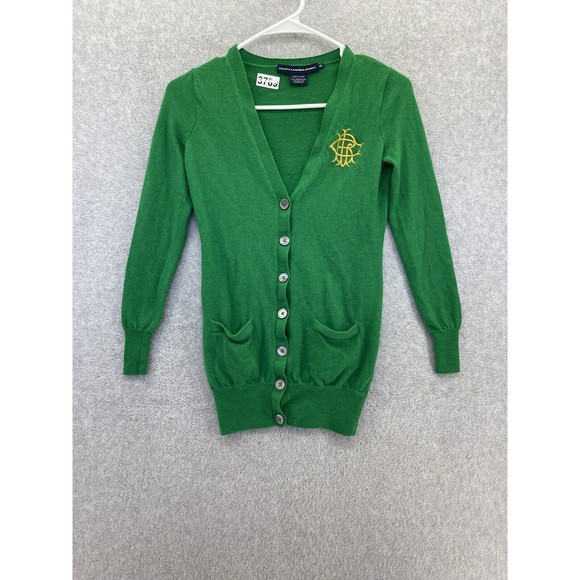 Ralph Lauren Women's Cardigan Solid Green Button Front Size XS 100% Merino Wool - Picture 1 of 10